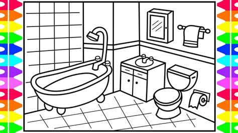 How to Draw a Bathroom Step by Step for Kids 💙 Bathroom Drawing | Bathroom Coloring Pages for ...