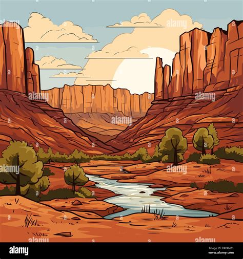 Grand Canyon hand-drawn comic illustration. Grand Canyon. Vector doodle style cartoon ...