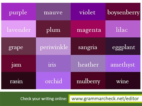 English Grammar - Shades of violet #vocabulary | Purple color chart, Colors name in english ...