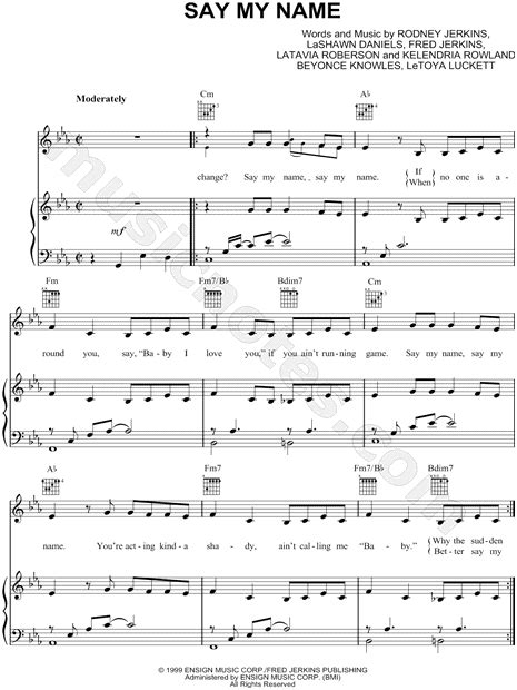 Destiny's Child "Say My Name" Sheet Music in C Minor (transposable ...