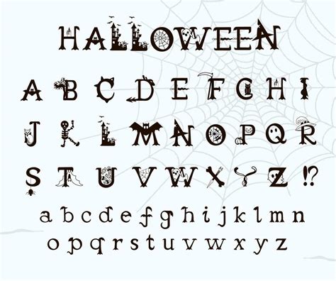 Hand drawn Halloween alphabet. Decorative scary style font with halloween elements. Spooky ...