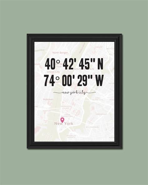 New York City Coordinates & Map Print Latitude and Longitude | Etsy