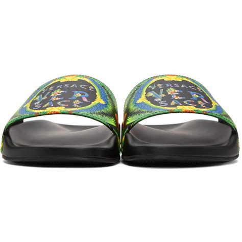 Lyst - Versace Printed Logo Flip Flops in Black for Men