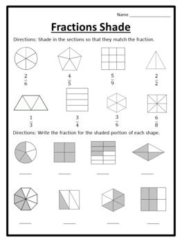 Shading Fractions Worksheets Shading Fractions Shaded Fractions Worksheets Shade