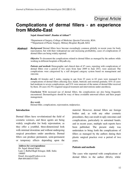 (PDF) Complications of dermal fillers -an experience from Middle-East