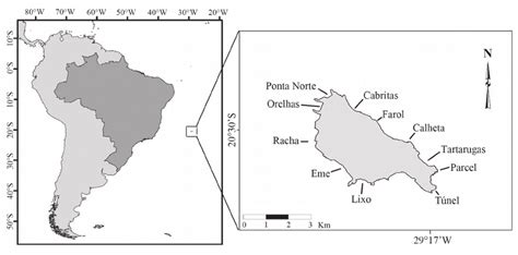 Map of Trindade Island, off the Brazilian Central Coast, indicating the... | Download Scientific ...