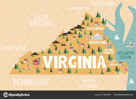 Illustrated Map State Virginia United States Cities Landmarks Editable Vector Stock Vector by ...