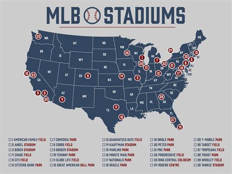 MLB Stadium Map Baseball Stadium Map Ballpark Map MLB - Etsy