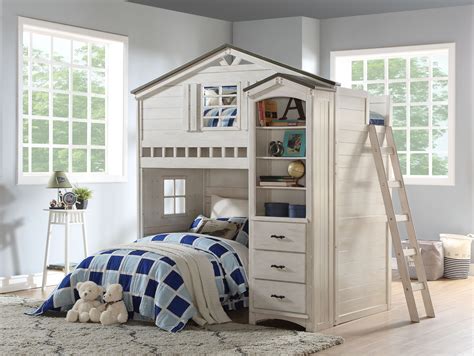 Acme Furniture Tree House Loft Bed in Weathered White and Washed Gray - Walmart.com