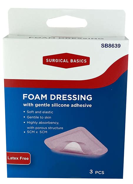 Surgical Basics Foam Dressing Silicone Adhesive 5x5cm 3pk : 3P