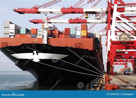 Qingdao Port Container Terminal Editorial Photo - Image of production, horizontal: 41897606