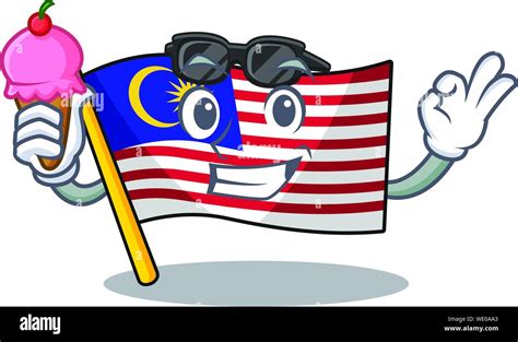 With ice cream flag malaysia cartoon isolated with character Stock ...