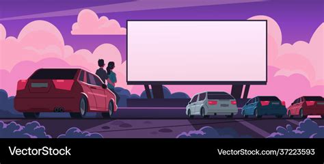 Drive-in romantic cinema cartoon couple watching Vector Image