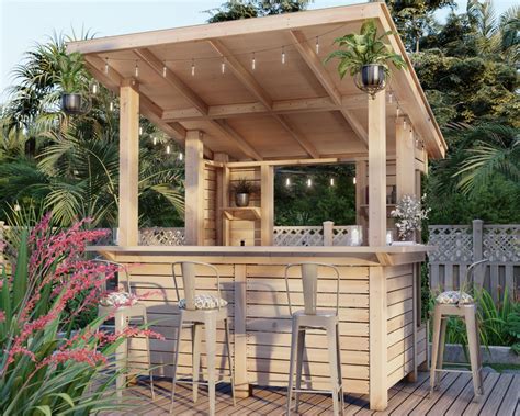 DIY Outdoor Bar Plans Featuring Wall, Roof, and Storage Shelves. Seats ...