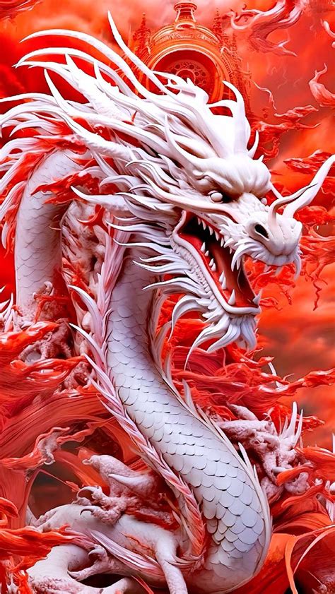 a red and white dragon statue on display