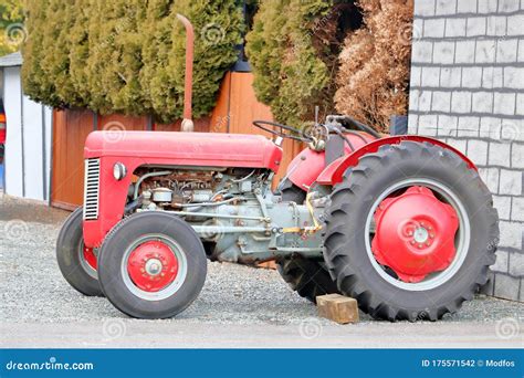 Restored Retro Red Tractor stock photo. Image of detail - 175571542