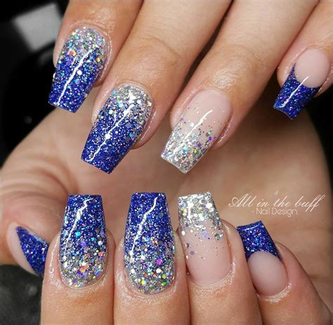 Cute for New Years and/or winter nails #nailwinter | Blue glitter nails, Cowboy nails, Ombre ...