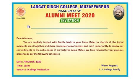 INVITATION FOR ALUMNI MEET 2020 | Langat Singh College, Muzaffarpur