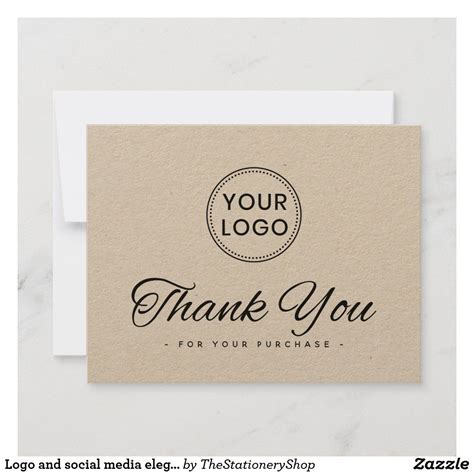 Logo and social media elegant Kraft thank you card | Zazzle | Thank you ...