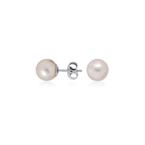 Classic Akoya Cultured Pearl Earrings in 18k White Gold (8.0-8.5mm ...