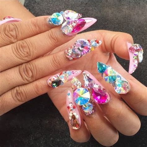 Cardi B Pink Jewels, Nail Art, Stones, Studs Nails | Steal Her Style