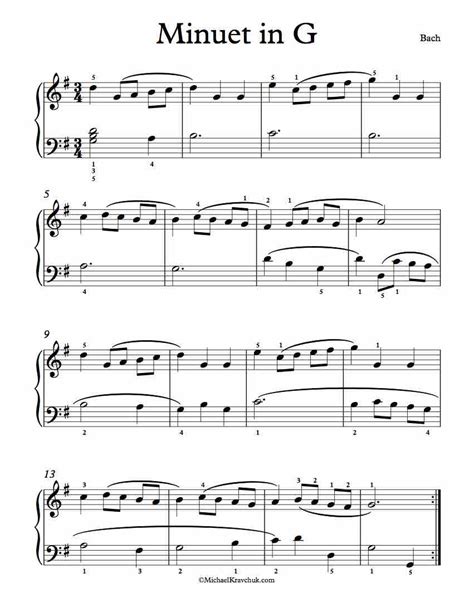 Free Piano Sheet Music – Minuet – Anh. 114 – Bach – Michael Kravchuk