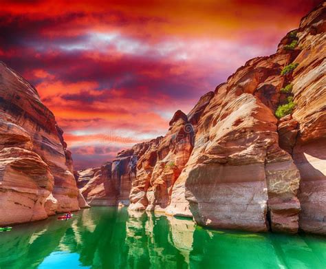 Wide Angle Sunset View of Antelope Canyon in Lake Powell, Arizona Stock Photo - Image of ...