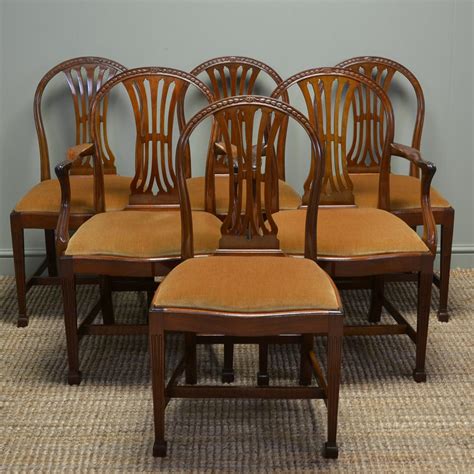 Quality Set of Six Hepplewhite Design Edwardian Walnut Antique Dining Chairs - Antiques World