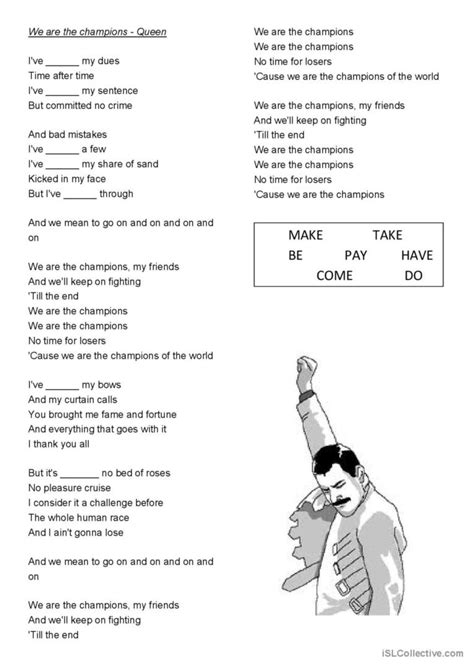 We are the Champions - Queen general…: English ESL worksheets pdf & doc