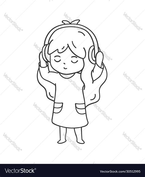 Little girl in headphones listening to music cute Vector Image