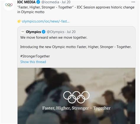 An amended Olympic motto; IOC adds 'Together' after 'Faster, Higher ...