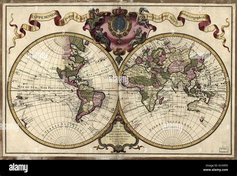 18th century map of the world. Published in Paris in 1720, this French ...