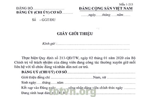 Mẫu giấy giới thiệu Đảng viên sinh hoạt nơi cư trú - Dịch Vụ Bách khoa Sửa Chữa Chuyên nghiệp