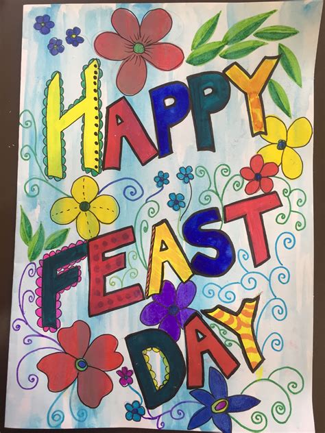 Feast day card for convent sisters with acrylic paints and doodles | Happy feast day, Happy ...