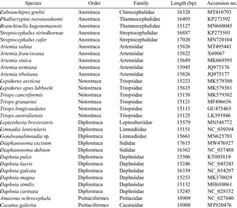 List of 27 Branchiopoda species and two outgroups used in this paper ...