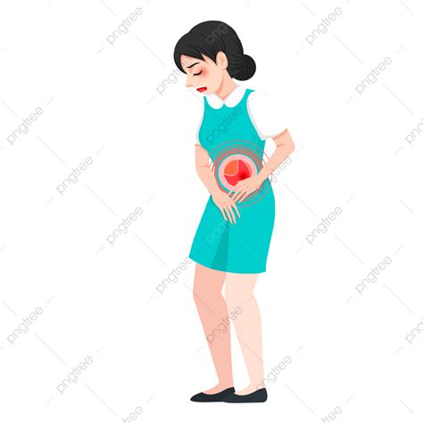 Stomach Pain Clipart Transparent Background, Graphic Design Of Girl With Flat Stomach Pain, Flat ...