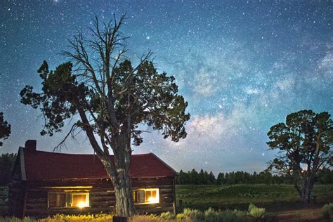 Free picture: wood, house, light, night, forest, star