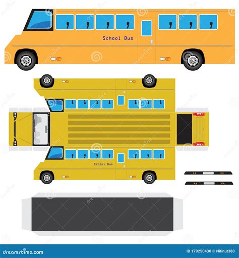 Yellow School Bus PaperModel Cut and Glue it Stock Vector - Illustration of vector, engine ...