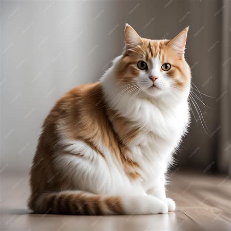 Premium Photo | Fat cat sitting on floor with white background