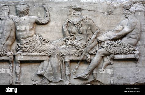 Detail from the Parthenon Frieze. Greek marble sculpture, made between 443-438 BC. The full ...