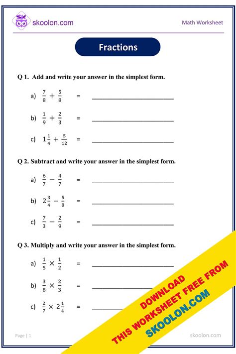 Math Fraction Worksheet-6 - skoolon.com