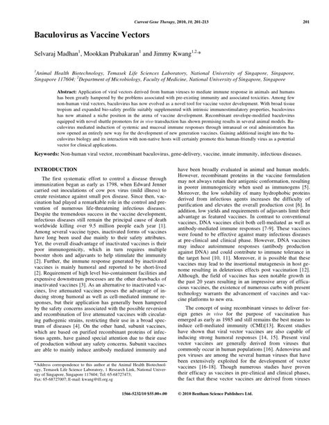 (PDF) Baculovirus as Vaccine Vectors