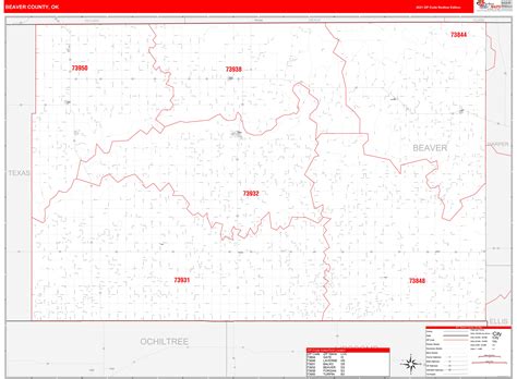 Beaver County, OK Zip Code Wall Map Red Line Style by MarketMAPS