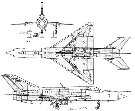 Mikoyan-Gurevich MiG-21 Blueprint - Download free blueprint for 3D modeling