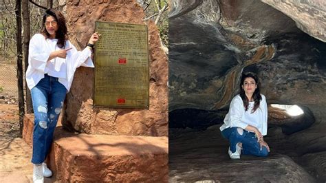 Raveena Tandon spots 10000-year-old painting as she explores Bhimbetka in MP | Bollywood ...