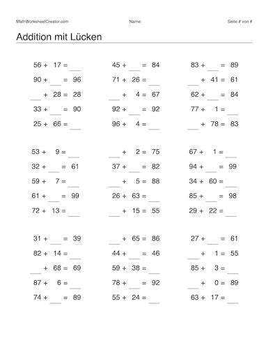 Mathe Übungsblätter und Arbeitsblätter zum Ausdrucken erstellen - Math Worksheet Creator