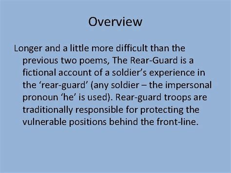 The RearGuard by Siegfried Sassoon Overview The RearGuard