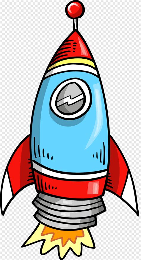 Q-version Rocket Cartoon, cartoon red and blue rocket, blue, spacecraft ...