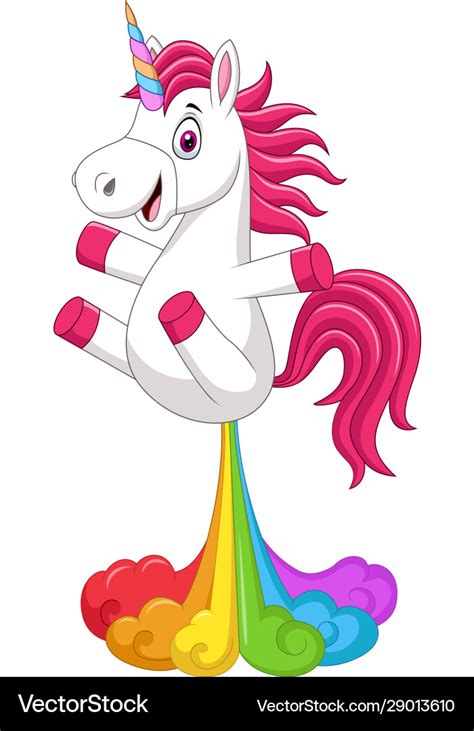 Cartoon funny unicorn horse with rainbows fart Vector Image