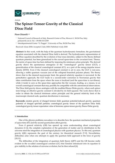 (PDF) The Spinor-Tensor Gravity of the Classical Dirac Field